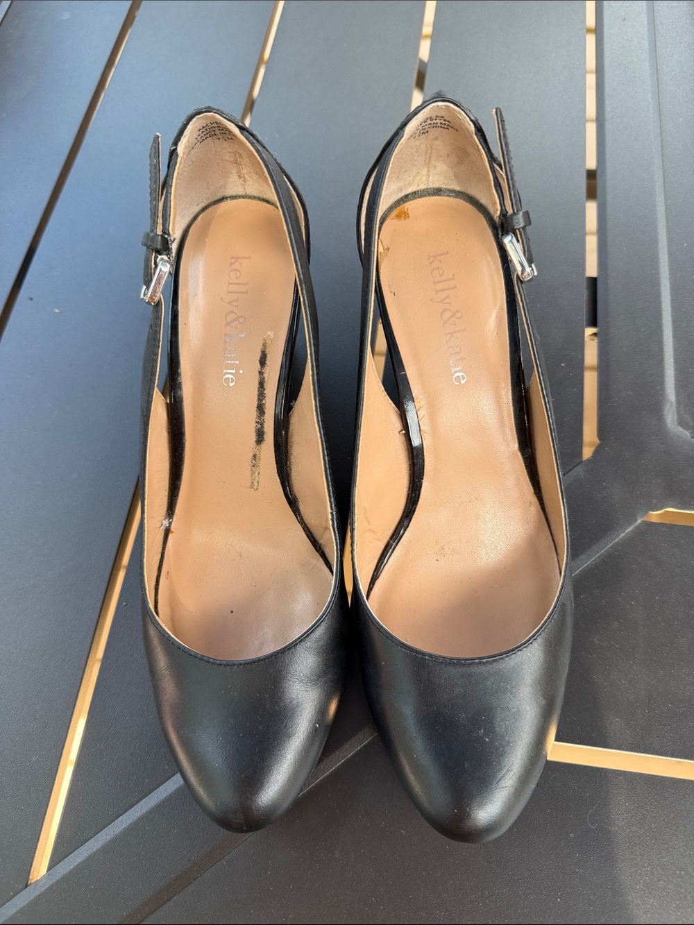 Kelly & Katie Black Leather Slingback Pumps